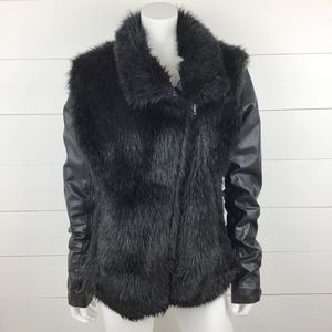 Blank NYC L Black Faux Fur Leather Jacket Moto